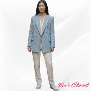 Zara Women's Sky Blue Blazer Sz S Double Breasted With Silver Tone Buttons